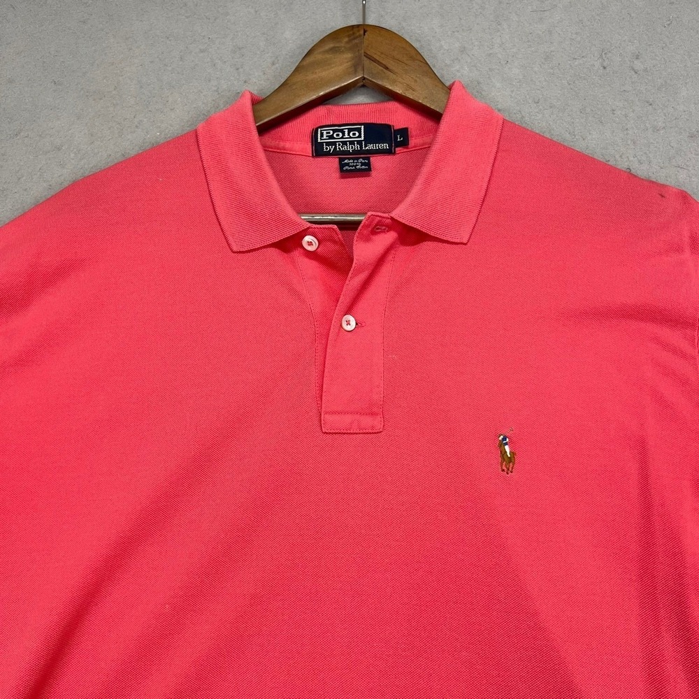 Vintage 90s Polo Ralph Lauren Pima Cotton Polo Shirt Mens Large Coral Pink Pony